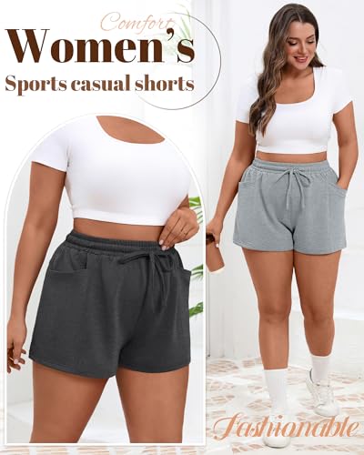 Neer 3 Pack Women's Plus Size Sweat Shorts Lounge Athletic Drawstring High Waisted Trendy Summer Shorts with Pockets3