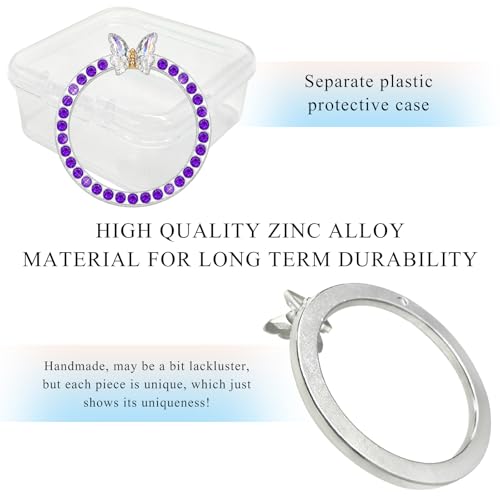 Image of DXNQ 2PCS Bling Ring Emblem, Sparkling Butterfly Car Buttons and Knobs Ring, Girly Butterfly Diamond Car Engine Start Button Cover, Key Ignition Knob Rings Decoration for Women (Purple, Single Row)
