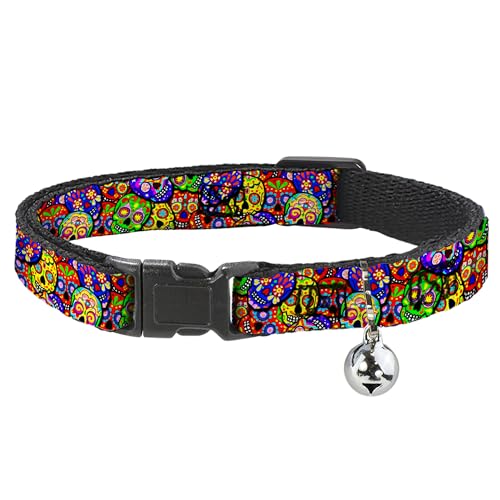 Collar de gato breakaway de calaveras multicolor ajustable de 8 a 12 pulgadas 2