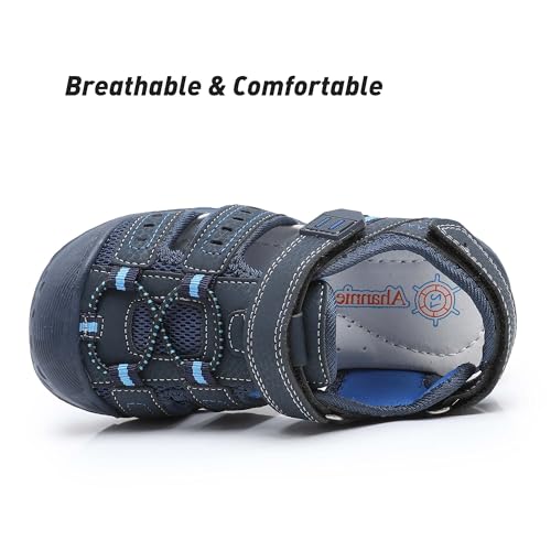 Image of Ahannie Toddler Sandals for Boys Girls Kids Closed Toe Outdoor Summer Shoes | Dual Hook-and-Loop, Adjustable Fit, Protective Wide Toe, Flexible Non-Slip Sole