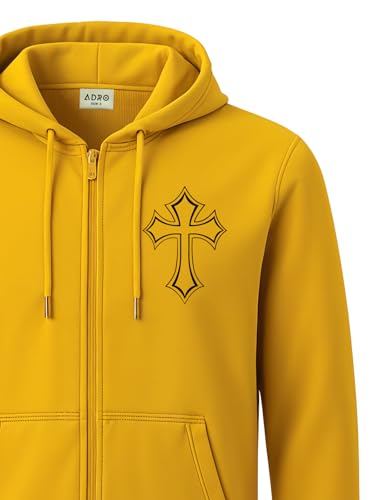 Image of ADRO Men's Regular Fit Zip-Up Hoodie for man | 320 GSM Cotton Poly Fleece Zipper Sweatshirt with Soft Fabric & Printed Hoodies