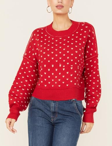 Womens Cropped Pullover Sweater Polka Dot Chunky Knit Sweater Floral Printed Crewneck Long Sleeve Fall Winter Outfits2
