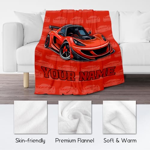 Personalized Racing Car Blanket, Cozy Soft Throw Gifts for Kids, Cute Red Flannel Throw Blankets for Couch Office, 30x40 Inches