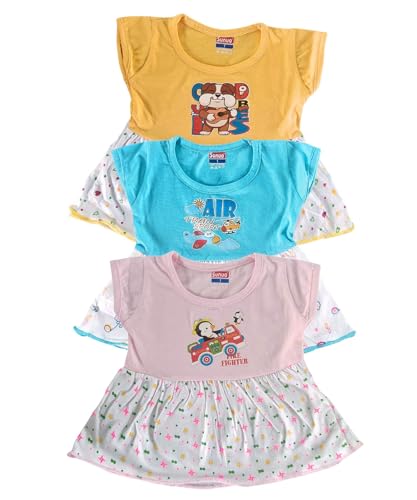 Image of Baby Girl Cotton A-Line Frock with Pant Combo (Pack of 3)