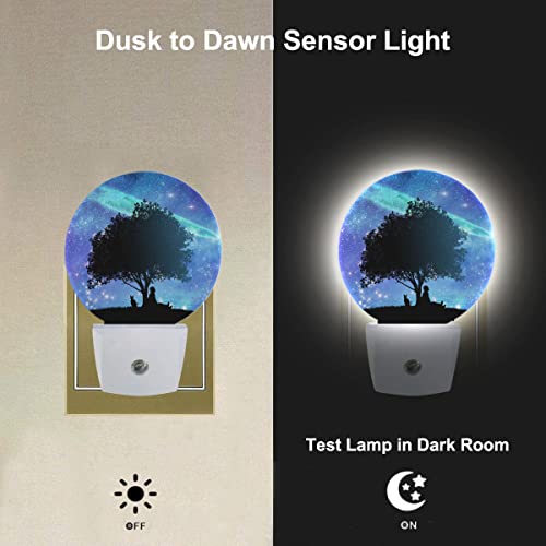 Image of Galaxy Night Light Big Tree Under Starry Sky Stars Plug-in Night Lights with Dusk-to-Dawn Sensor for Bedroom, Bathroom and Living Room 0.5W Sleep Friendly for Women /Girls /Boys