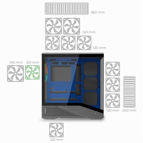 Cool GB200 | Case PC Gaming ATX Mid Tower | Ventola PWM Led ARGB | USB 3.0 e Type-C | Supporto Raffreddamento Liquido 360 mm | Vetro Temperato e Mesh | Blu - Case PC - Immagine 5
