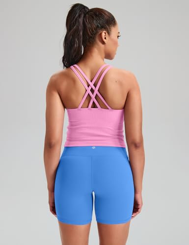 Image of HeyNuts Zeal Bras Longline Ribbed Medium Support Sports Bras, Crisscross Back Tank Tops with Removable Pads A-D Cups