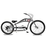 MICARGI 26 Inch Vancouver Complete Cruiser Bikes 7-Speed Low Handlebars Fat Tires Disc Braking Adult Beach Cruiser Chopper Bike (BK-Polish/7-Speed/Lo Handlebar)