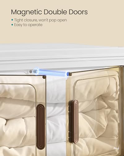 Image of SONGMICS 48QT Plastic Storage Bins with 1 Lid, 4-Tier Stackable Bins with Doors and Wheels, Foldable Storage Boxes, for Closets, Bedroom, Living Room, Office, White URLB450WZ01