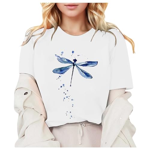 T-Shirt à Manches Courtes pour Femme Têtes de Femme T-Shirt Graphique Décontracté Été Imprimé à Manches Courtes Humeur sans Colline Rien d’ Excessif (White, S)