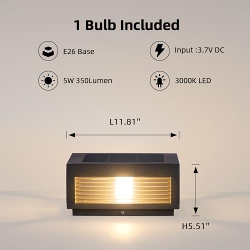 PAKEDANDUN Solar Post Light,11.81''x11.81'' Waterproof Column Pillar Lights Dusk to Dawn Modern Lamp Posts 3000K LED E26 Bulb Decoration Lantern for Garden Fence Patio Driveway — view 6