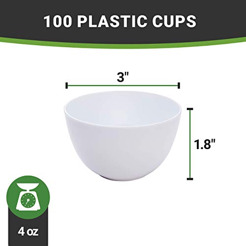 4 Ounce Disposable Bowls, 100 Round Appetizer Cups - For Mouse, Puddings, Snacks, Condiments, Samples, And Tastings, White Plastic Mini Dessert Cups, Recyclable - Restaurantware #TOP3