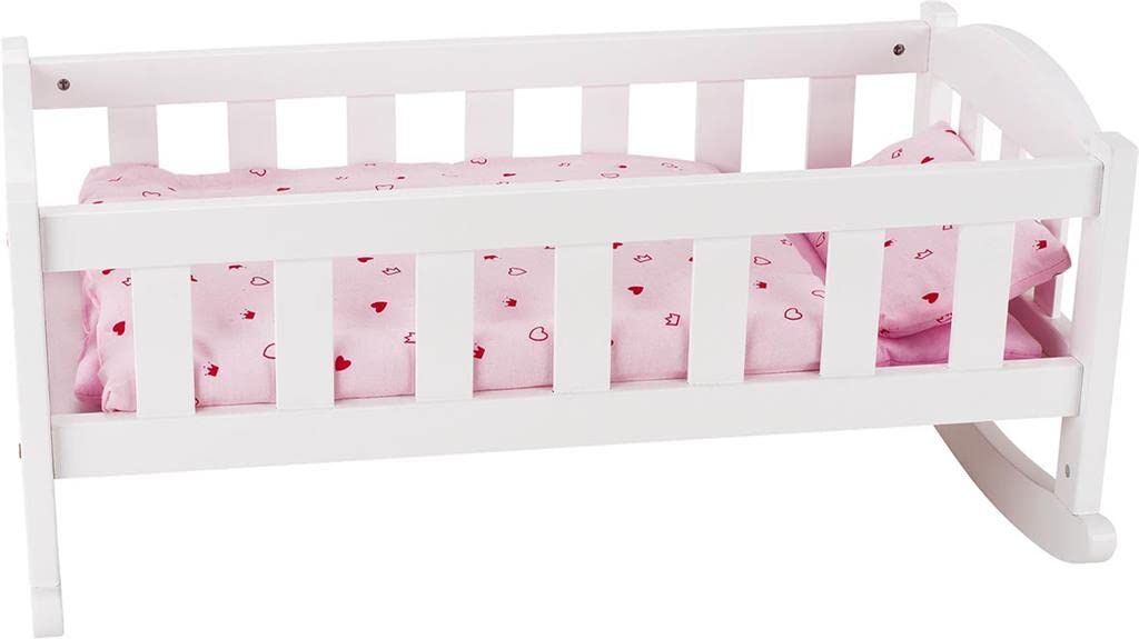 Goki 51587 Puppenwiege in weiß/rosa