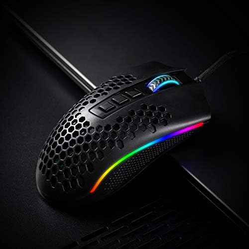 Redragon M808 Storm Ultralight Wired Gaming Mouse, 85g Lightweight Honeycomb Shell - Adjustable DPI Up to 12,400 - Optical Sensor - 7 Programmable Buttons - for PC Gamers - Black