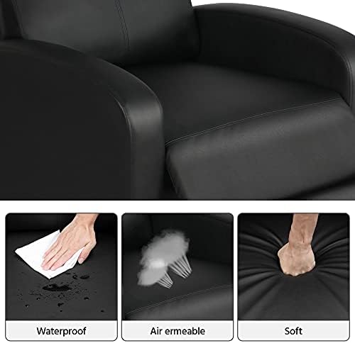 Yaheetech Recliner Armchair Single Padded Seat PU Leather Sofa Lounge Home Living Room Theater Adjustable Leg Rest and Reclining Functions Black