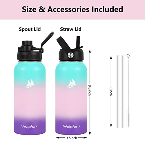 Waipfaru Insulated Water Bottle 32Oz, Stainless Steel Water Bottles With Straw Lid, Metal Sports Water Bottle Keep Cold & Hot, Double Wall Vacuum Wide Mouth Sweat-Proof For Sports Travel, Gradient #TOP4