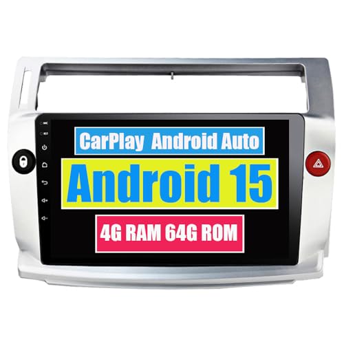 RoverOne Car Stereo CarPlay Head Unit for Citroen C4 C-Triomphe C-Quatre 2004-2014 Android Auto Touch Screen Sat Navi Bluetooth WiFi Radio Player (Silver frame)