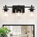 Spiglamm 3-Lights Bathroom Vanity Light Fixtures Over Mirror, Modern Black Bathroom Lighting Wall Sconces with Clear Glass Shade, Vanity Lights for Bathroom, Wall Lamp for Mirror Bedroom Hallway