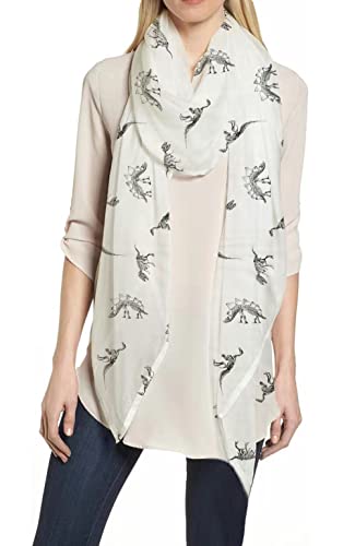 Lina & Lily Dinosaur Print Women's Scarf Shawl Wrap Lightweight (White)