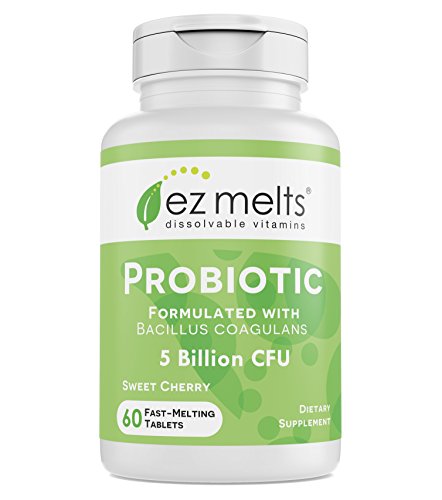 EZ Melts Probiotic with Bacillus Coagulans, 5 Billion CFU, Sublingual Vitamins, Vegan, Zero