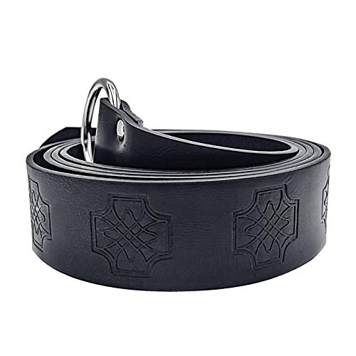 Cinturón de anillo O de cuero PU en relieve medieval, cinturones de cintura de túnica de túnica, cinturón de caballero renacentista retro para accesorios de disfraz de cosplay vikingo (negro )