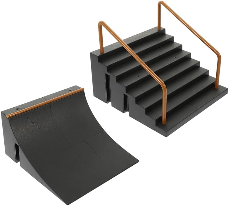Vaguelly Fingerboard Ramp Set 2 Pcs Fingerboard Ramps for Finger Skate Park Kit Finger Board Obstacles Skateboard Park Kit for Kids Skill Training Desktop Play Skateboard Accessories