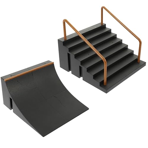 ibasenice Mini Finger Skateboard Ramp, 2PCS Skateboards Ramp Set Mini Skate Park Kit for Kids Adults DIY Training Toys for Finger Skill Development