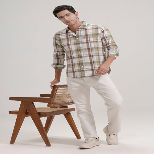 Image of BASICS 100% Cotton Checked Shirt for Men | Slim Fit | Everyday Smart Casual Wear | Full Sleeve