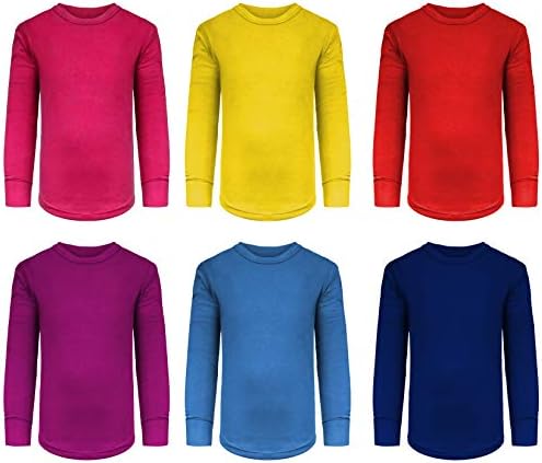 Girls/Boys/Toddler 6 Pack Athletic Performance Long Sleeve Undershirt Tops/Base Layer Cotton Stretch Shirts (6 Pack - Pink/Red/Blue/Yellow/Purple/Niagra, 5-6)