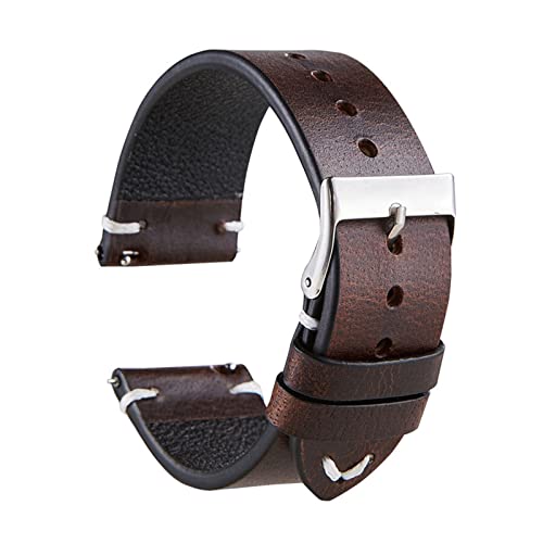 Correas de reloj de cuero genuino Vintage 18mm 20mm 22mm correa de reloj de liberación rápida para hombre accesorios de reloj, Marron oscuro, 18mm Cover