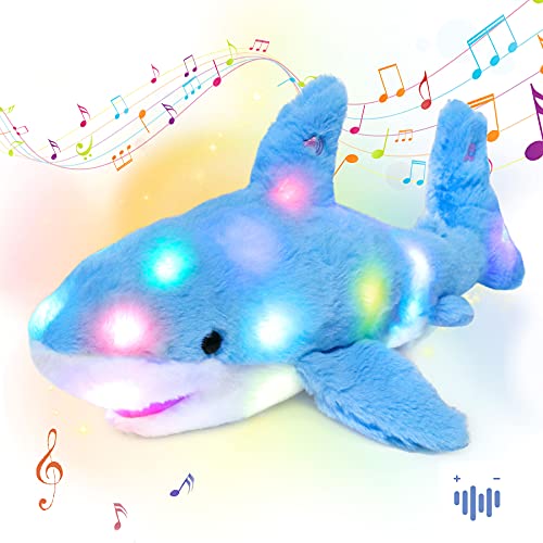Peluche Requin Musical avec Volume Réglable et Veilleuse Lumineuse LED