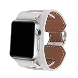 8 Colors Compatible for Iwatch Series 3 Band, Premium Genuine Leather Strap Classic Replacement with Secure Buckle Adapter for iWatch Series 3/2/ 1/Edition/Sport 42mm 38mm (White, 42mm)