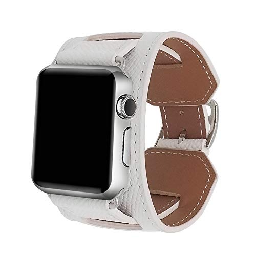 8 Colors Compatible for Iwatch Series 3 Band, Premium Genuine Leather Strap Classic Replacement with Secure Buckle Adapter for iWatch Series 3/2/ 1/Edition/Sport 42mm 38mm (White, 42mm)