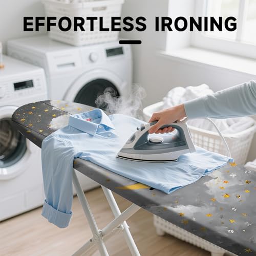 Image of Quick Install Ironing Board Cover 15 inch x 54 inch Ironing Board Cover with Nose Strap Pocket and Elastic Sides Anti-Slip and Heat-Resistant Stylish Home Ironing Board