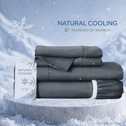 GOKOTTA Split King Sheet Set 5 Pcs, 100% Rayon Derived from Bamboo Sheets, Cooling Sheets for Adjustable Bed, 16 Inch Deep Pocket Split King Sheets with Elastic Corner Straps, Silky Soft - Stone Grey by GOKOTTA - Used condition - Image 4