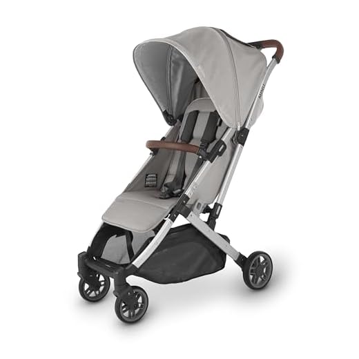 UPPAbaby Minu V2 Travel Stroller/Lightweight, Portable Design/One-Hand Fold/Shoulder Strap and Leather Bumper Bar Included/Stella (Grey Mélange/Silver Frame/Chestnut Leather)