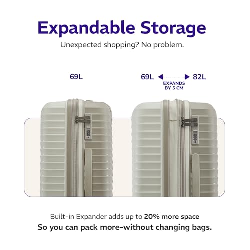 Image of Provogue Coral Hard-Sided PP 65 Cm Trolley Bags for Travel Medium Size | Expandable Luggage Suitcase with 8 Wheels | Combination Lock | 5 Year Warranty (Grey Cloud /Timberwolf Grey)