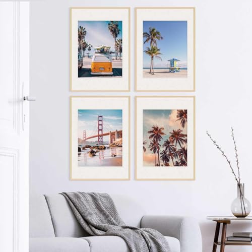 Miniatura 2 de Photolini Marcos 50x70 Cm Madera Mdf Natural, Set De 4 Marcos Para Pósteres Con Paspartú 40x50 Cm, Cristal Acrílico, Para Colgar Y Poner De Pie, Incluye Accesorios - Para Fotos, Láminas Y Pósteres