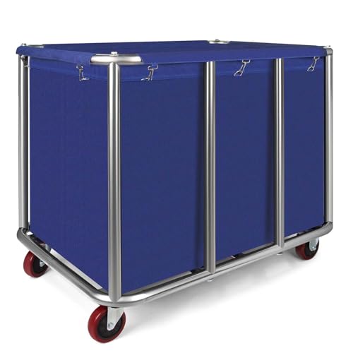 Commercial Laundry Cart with Wheels, 470L Industrial Rolling Laundry Basket, Large Heavy Duty Laundry Sorter with Watertight Oxford Bag & Sturdy Steel Frame for Home, Hotel, Hospital, 440 lbs (Blue) by PNNMLLN - Used condition - US$104.41