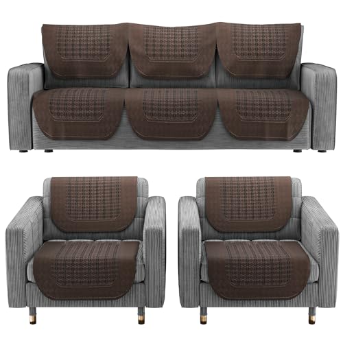 Image of Kuber Industries (Set of 10) Soft Stylish & Durable Cotton Sofa Covers 5 Seater | Aesthetic Sofa Protector /Mat & Slipcover for Hall, Living Room & Office | Galaxy 1704 - Dark Brown