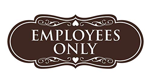 Designer EMPLOYEES ONLY Sign | Easy Installation | Office or Business Signs | Workplace Safety - Dark Brown - Small (1 Pack)