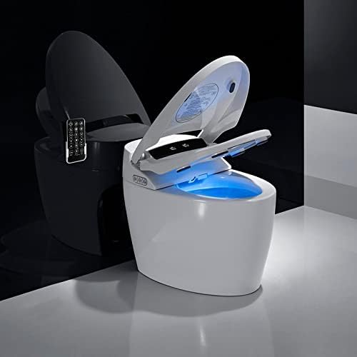 Smart Toilet, Elongated One Piece Advanced Bidet with Heated Seat, Multi Function Remote Control Heated Air Dryer Soft Closing Seat, Auto Flush Auto Clamshell Turning