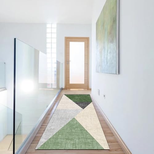 Alfombra lavable verde oscuro 110 x 200 cm con base antideslizante para pasillos transitados 6