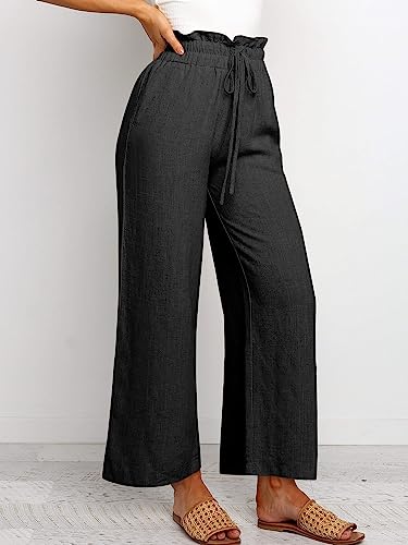 Womens Linen Pants Drawstring High Waist Wide Leg Cropped Palazzo Pant Trousers Loose Boho Casual Summer Trendy Beach Outfits2