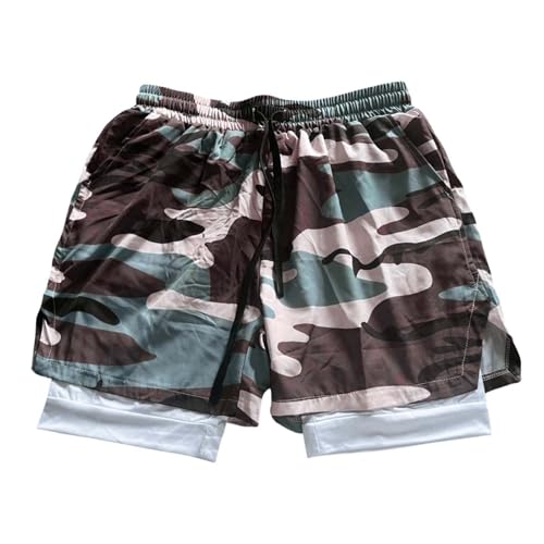 DUHENWU Pantalones cortos de compresión para hombre, pantalones cortos de compresión para gimnasio, fitness, entrenamiento, 2 en 1, pantalones cortos de camuflaje, pantalones de entrenamiento para