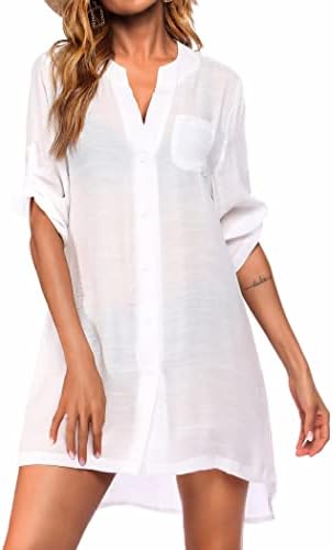 Ekouaer Swimsuit Beach Coverup Beach Cover Ups Comfy Beachwear Shirt,Large White