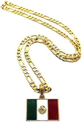 GWOOD Mexico Flag Small Pendant with 24 Inches Long Figaro Necklace
