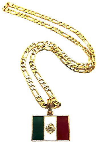 Gwood Mexico Flag Small Pendant With 24 Inches Long Figaro Necklace #TOP9