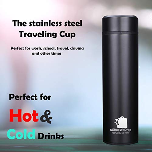 Ushopwedrop Travel Mugs Black Smart Drink Flasks Leakproof Thermos Cup Insulated Mug Vacuum Insulating Cup 304 Stainless Steel Flasks Led Touch Screen Temperature For Office (Black), L (Uw-Tmus01) #TOP3