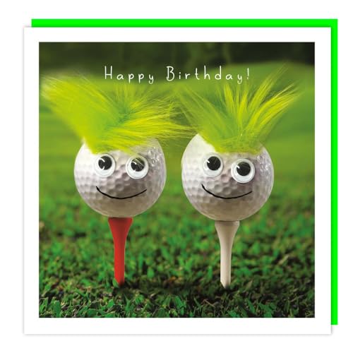Funny Birthday Card - Male Card for Him - Golf Balls - Sporty Design - Embellished Googly Eyes and Fluff Design - Made in the UK - Eco-Friendly